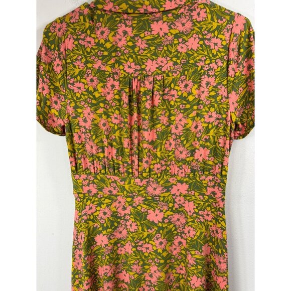 Modcloth Size Medium Green Pink Floral Hi Lo Dress Retro 40s - Picture 9 of 9